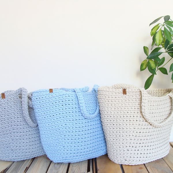Crochet Cotton Basket Bag: Boho Summer Beach Tote, Custom Lining