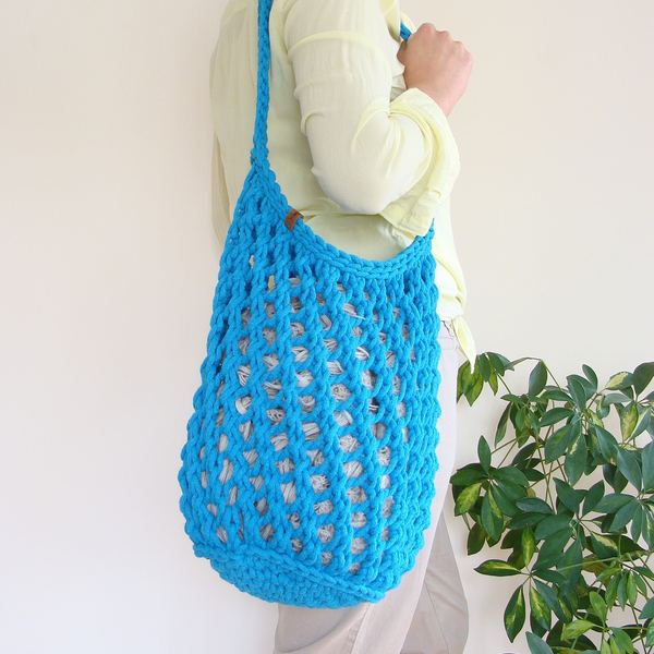 Knit Cotton Rope Market Bag, Lined Mesh Beach Tote
