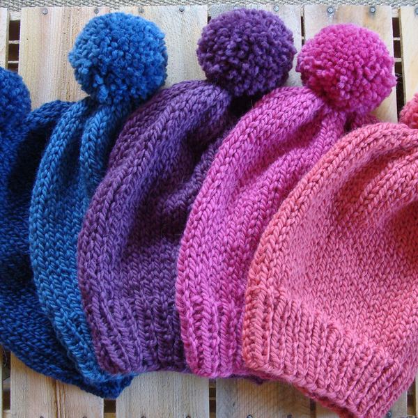 Slouchy Wool Alpaca Blend Beanie: Chunky Knit Pom Pom Winter Hat